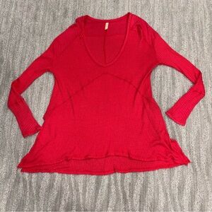 Free People Sunset Park Pink Waffle Knit Boho Long Sleeve Top Women’s Sz M